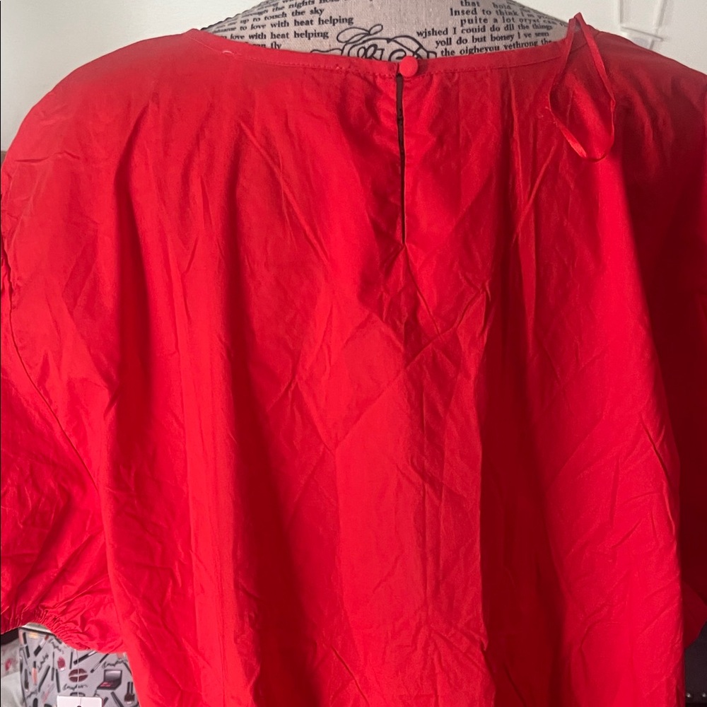 Vibrant Red Puff Sleeve Blouse - Picture 2 of 4